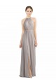 Fournisseurs de Oyster Argent Trapèze Licou Mousseline Longue Robes demoiselle d'honneur