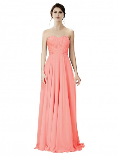 Fournisseurs de Peach Trapèze Sans bretelle Mousseline Longue Robes demoiselle d'honneur