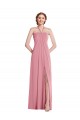 Fournisseurs de Peau Rose Trapèze Licou Mousseline Longue Robes demoiselle d'honneur