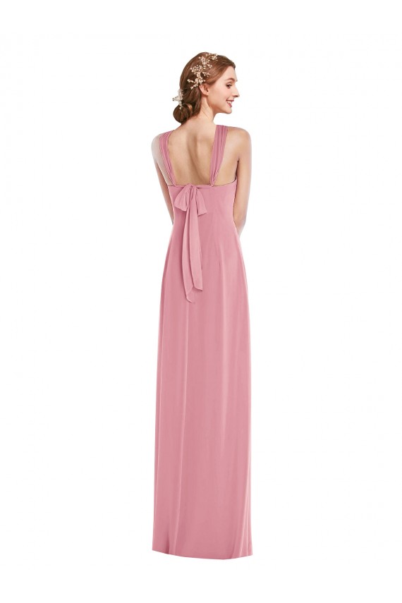 Fournisseurs de Peau Rose Trapèze Licou Mousseline Longue Robes demoiselle d'honneur