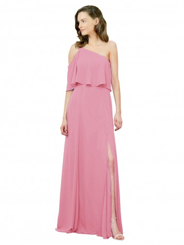 Fournisseurs de Peau Rose Trapèze Mousseline Longue Robes demoiselle d'honneur