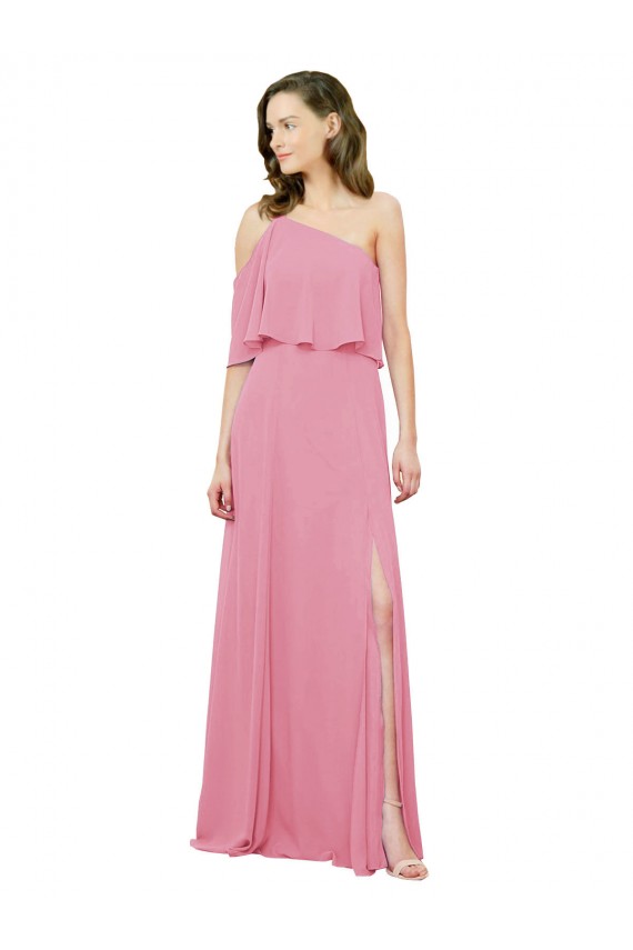 Fournisseurs de Peau Rose Trapèze Mousseline Longue Robes demoiselle d'honneur