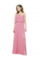 Fournisseurs de Peau Rose Trapèze Mousseline Longue Robes demoiselle d'honneur