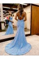 Fournisseurs de Periwinkle Fourreau Col V Balayage train Paillettes Velours Longue Robes de bal