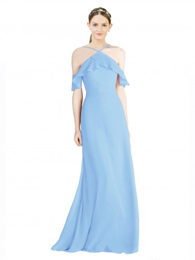 Fournisseurs de Periwinkle Trapèze Licou Mousseline Longue Robes demoiselle d'honneur