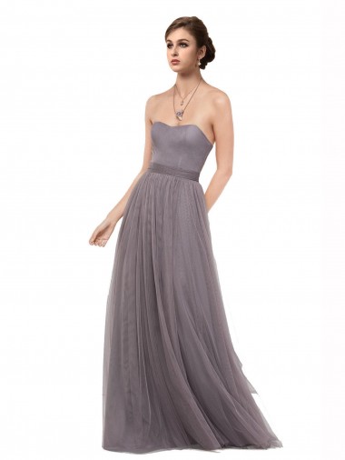 Fournisseurs de Pewter Trapèze Bretelles spaghetti Tulle Longue Robes demoiselle d'honneur
