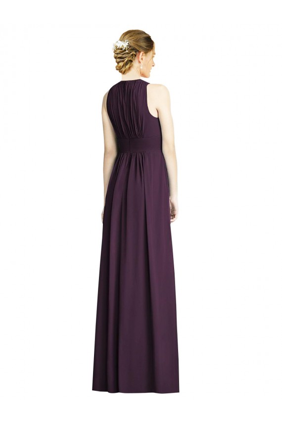 Fournisseurs de Pourpre Trapèze Col V Mousseline Longue Robes demoiselle d'honneur