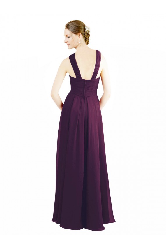 Fournisseurs de Pourpre Trapèze Licou Mousseline Longue Robes demoiselle d'honneur