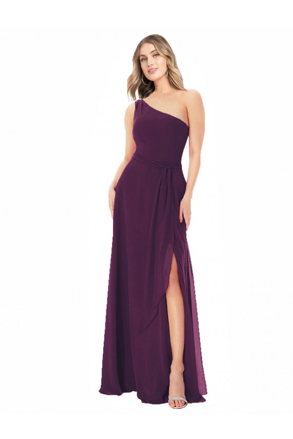 Fournisseurs de Pourpre Trapèze Mousseline Longue Robes demoiselle d'honneur
