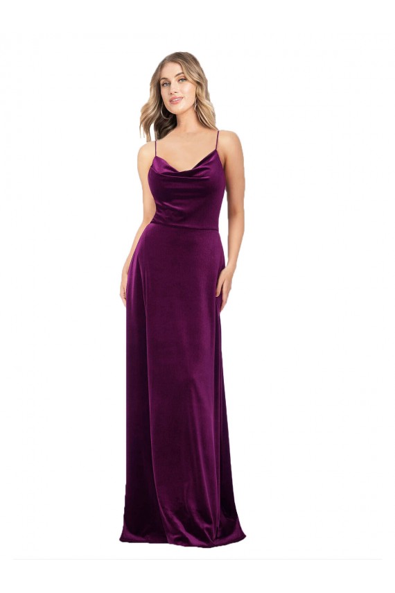 Fournisseurs de Pourpre Trapèze Scoop Col V Velours Stretch Longue Formelles Robes demoiselle d'honneur / Robes de soirée / Robes de bal