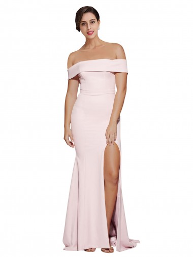 Fournisseurs de Rose Fourreau Col Carré Balayage train Crêpe Stretch Longue Formelles Robes demoiselle d'honneur / Robes de soirée / Robes de bal