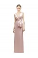 Fournisseurs de Rose Fourreau Col V Satiné Longue Robes demoiselle d'honneur