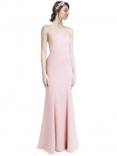 Fournisseurs de Rose Sirène Bretelles spaghetti Col Carré Crêpe Stretch Longue Robes demoiselle d'honneur / Robes de bal