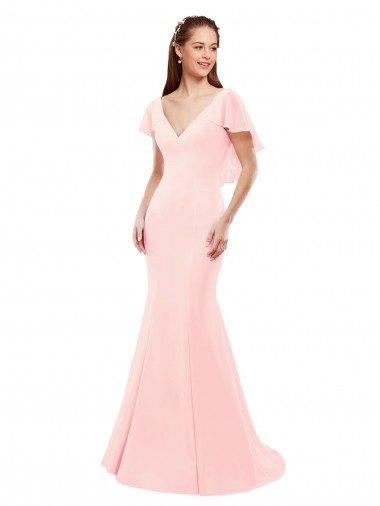 Fournisseurs de Rose Sirène Col V Mousseline Longue Robes demoiselle d'honneur
