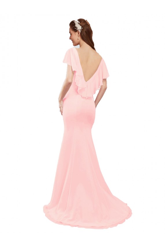 Fournisseurs de Rose Sirène Col V Mousseline Longue Robes demoiselle d'honneur