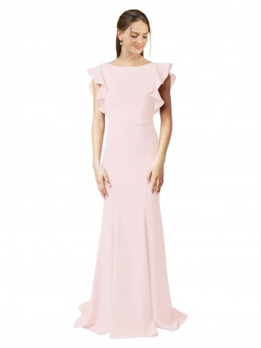 Fournisseurs de Rose Sirène Col bijou Balayage train Crêpe Stretch Longue Robes demoiselle d'honneur / Robes de bal