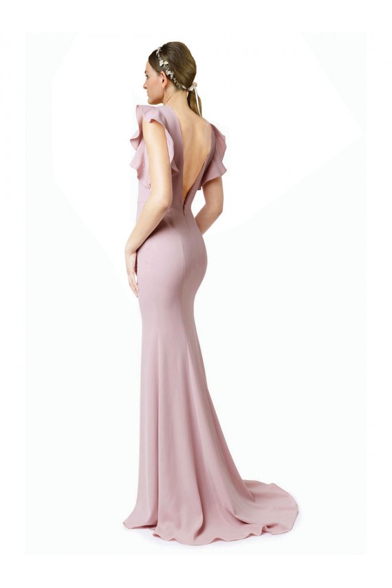 Fournisseurs de Rose Sirène Col bijou Balayage train Crêpe Stretch Longue Robes demoiselle d'honneur / Robes de bal