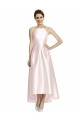 Fournisseurs de Rose Trapèze Bretelles spaghetti Satiné Longue Asymétrique Robes demoiselle d'honneur