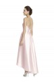 Fournisseurs de Rose Trapèze Bretelles spaghetti Satiné Longue Asymétrique Robes demoiselle d'honneur