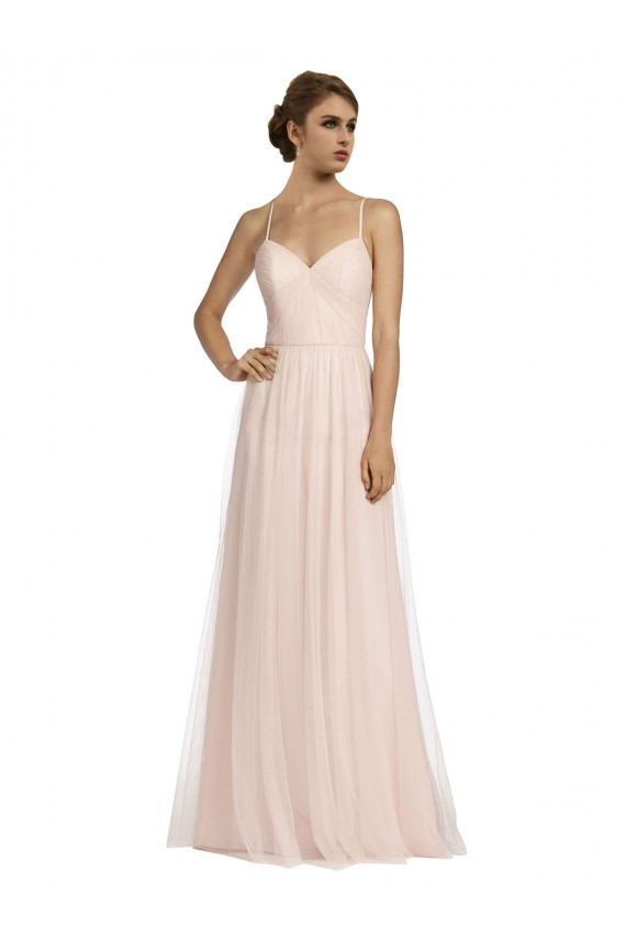 Fournisseurs de Rose Trapèze Bretelles spaghetti Tulle Longue Robes demoiselle d'honneur