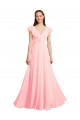 Fournisseurs de Rose Trapèze Col V Mousseline Longue Robes demoiselle d'honneur