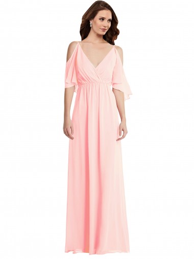 Fournisseurs de Rose Trapèze Col V Mousseline Longue Robes demoiselle d'honneur