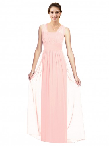 Fournisseurs de Rose Trapèze Col V Mousseline Longue Robes demoiselle d'honneur