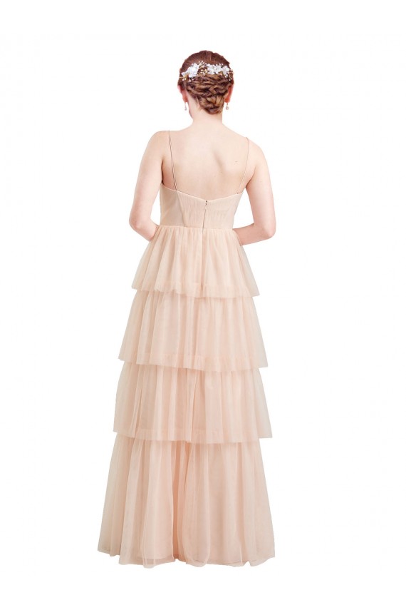 Fournisseurs de Rose Trapèze Col V Tulle Longue Robes demoiselle d'honneur