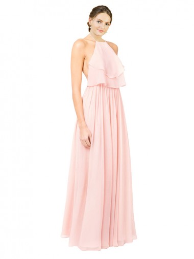 Fournisseurs de Rose Trapèze Licou Mousseline Longue Robes demoiselle d'honneur