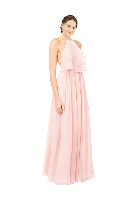 Fournisseurs de Rose Trapèze Licou Mousseline Longue Robes demoiselle d'honneur