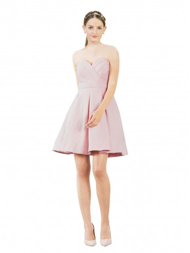 Fournisseurs de Rose Trapèze Satiné Courte Robes demoiselle d'honneur / Robes de cocktail