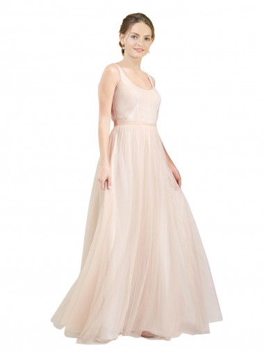 Fournisseurs de Rose Trapèze Scoop Tulle Longue Robes demoiselle d'honneur