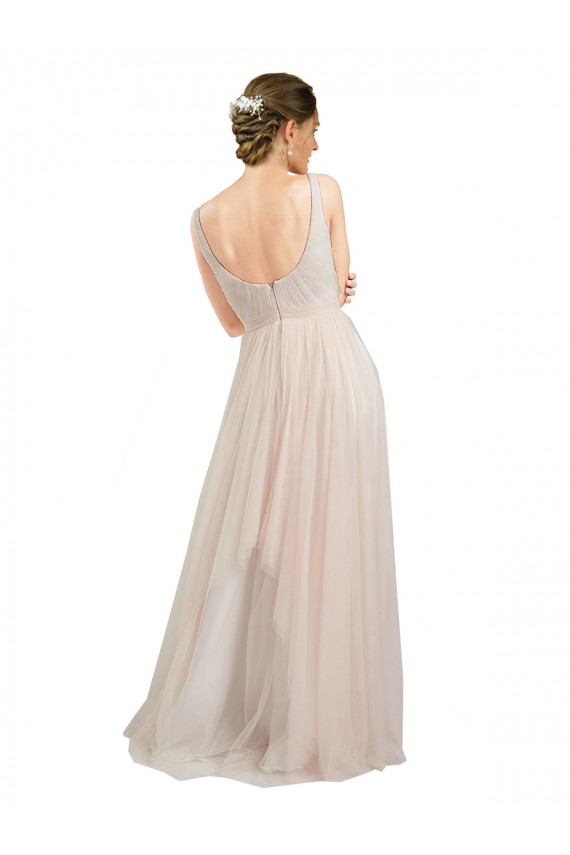 Fournisseurs de Rose Trapèze Scoop Tulle Longue Robes demoiselle d'honneur