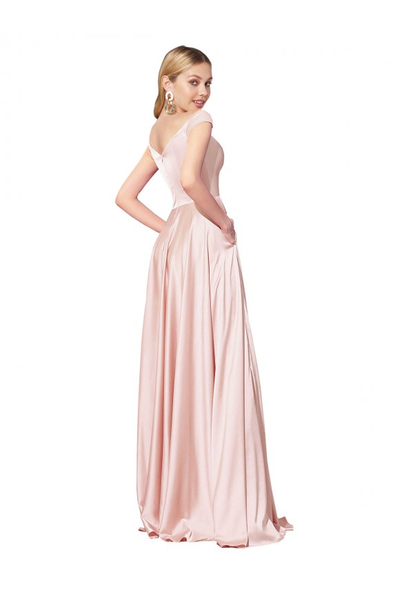 Fournisseurs de Rose Trapèze Épaule Dénudée Satiné Longue Formelles Robes demoiselle d'honneur / Robes de soirée / Robes de bal