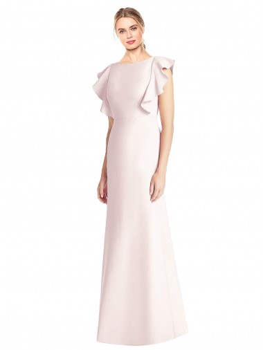 Fournisseurs de Rose Trompette Bateau Crêpe Stretch Longue Robes demoiselle d'honneur / Robes de bal