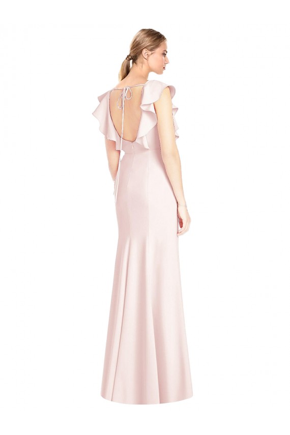 Fournisseurs de Rose Trompette Bateau Crêpe Stretch Longue Robes demoiselle d'honneur / Robes de bal