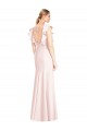 Fournisseurs de Rose Trompette Bateau Crêpe Stretch Longue Robes demoiselle d'honneur / Robes de bal