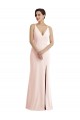Fournisseurs de Rose Trompette Col V Crêpe Stretch Longue Formelles Robes demoiselle d'honneur / Robes de soirée / Robes de bal