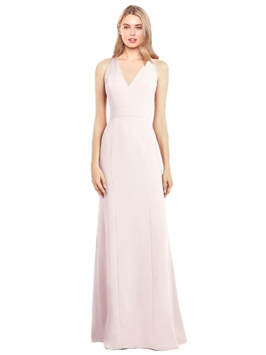 Fournisseurs de Rose Trompette Col V Crêpe Stretch Longue Robes demoiselle d'honneur / Robes de bal