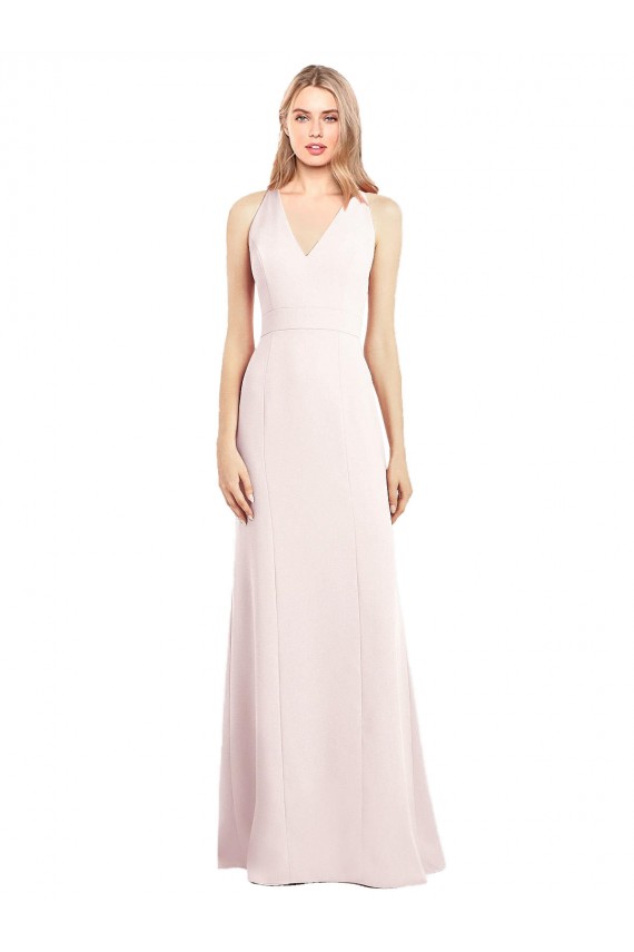 Fournisseurs de Rose Trompette Col V Crêpe Stretch Longue Robes demoiselle d'honneur / Robes de bal