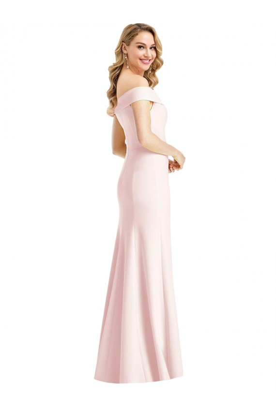 Fournisseurs de Rose Trompette Épaule Dénudée Col V Crêpe Stretch Longue Formelles Robes demoiselle d'honneur / Robes de soirée / Robes de bal