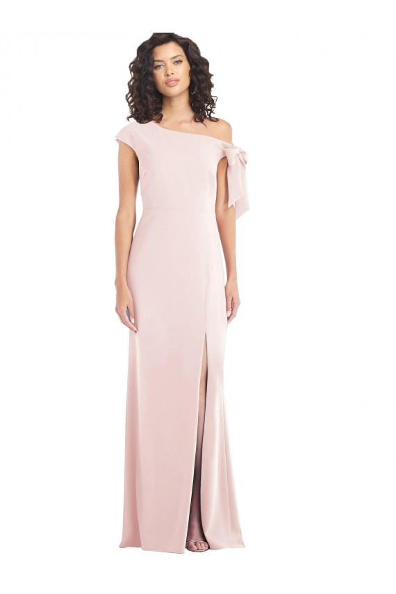 Fournisseurs de Rose Trompette Épaule Dénudée Crêpe Stretch Longue Formelles Robes demoiselle d'honneur / Robes de soirée / Robes de bal