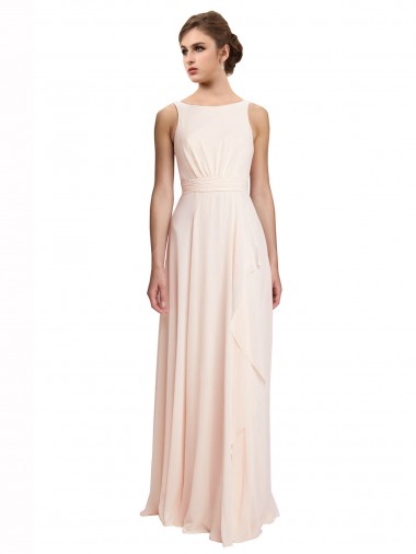 Fournisseurs de Rose crème Trapèze Bateau Col Haut Mousseline Longue Robes demoiselle d'honneur