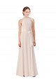 Fournisseurs de Rose crème Trapèze Bateau Col Haut Mousseline Longue Robes demoiselle d'honneur