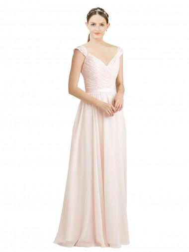 Fournisseurs de Rose crème Trapèze Mousseline Dentelle Longue Robes demoiselle d'honneur