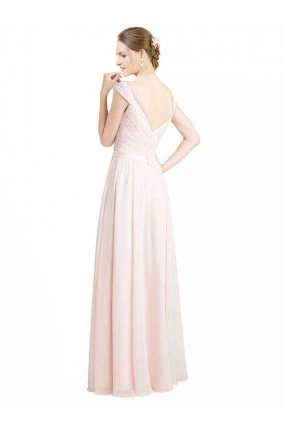 Fournisseurs de Rose crème Trapèze Mousseline Dentelle Longue Robes demoiselle d'honneur
