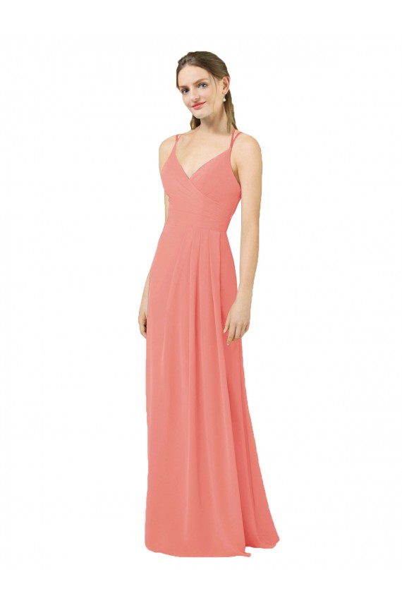 Fournisseurs de Rose du Désert Fourreau Col V Mousseline Longue Robes demoiselle d'honneur