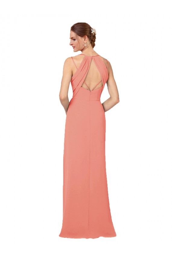Fournisseurs de Rose du Désert Fourreau Col V Mousseline Longue Robes demoiselle d'honneur