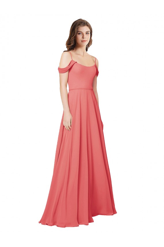 Fournisseurs de Rose du Désert Trapèze Épaule Dénudée Mousseline Longue Robes demoiselle d'honneur