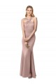 Fournisseurs de Rose poussiéreux Fourreau Licou Col Haut Crêpe Stretch Longue Robes demoiselle d'honneur / Robes de bal